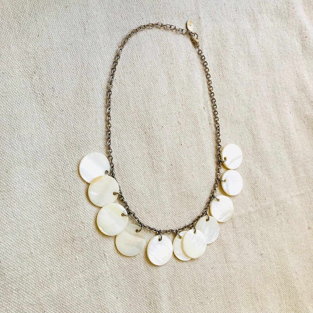 Vintage Robert Rose Mother of Pearl Round Bead Silver Chain Necklace 16”